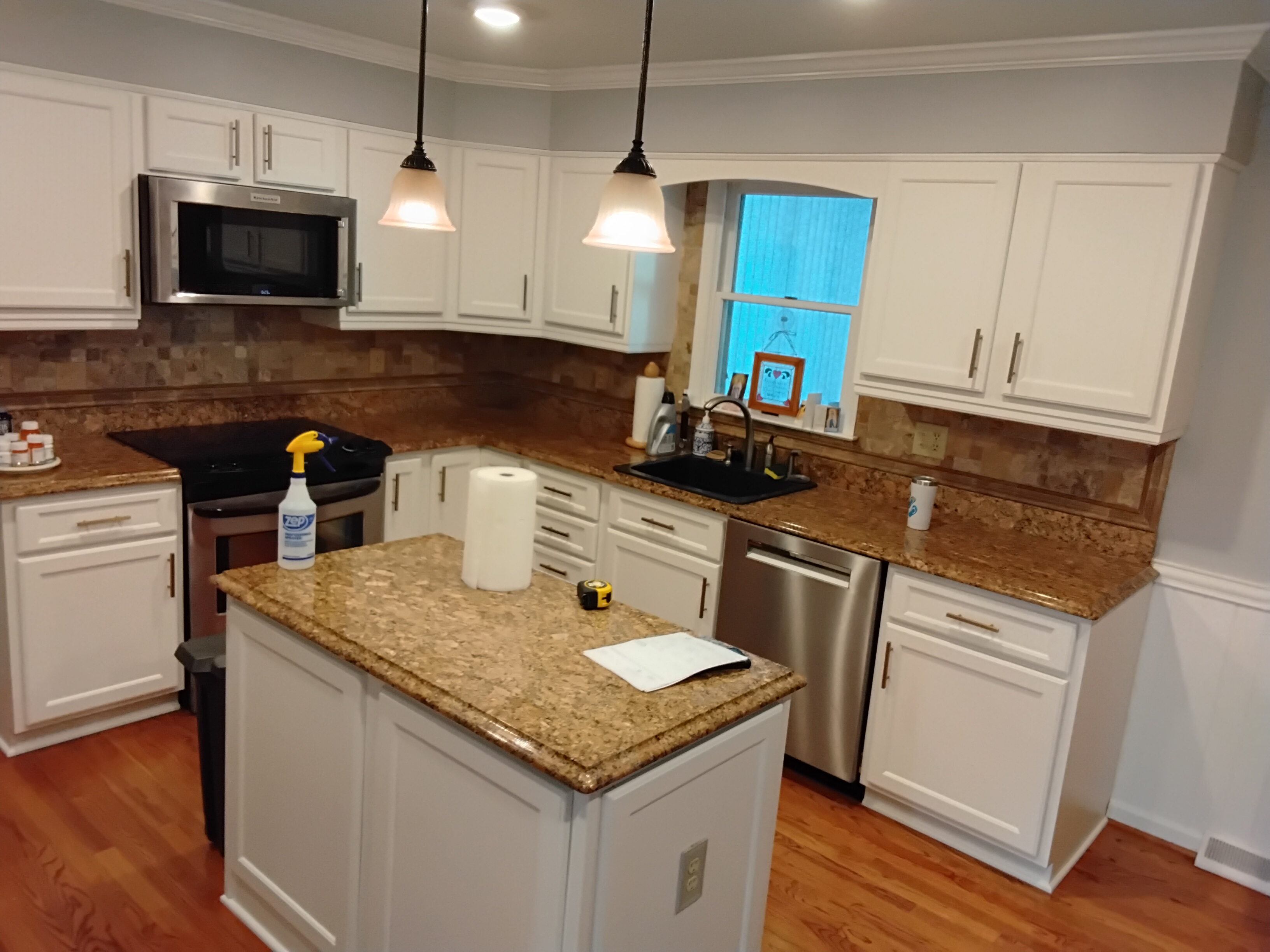 White and brown cabinet installation